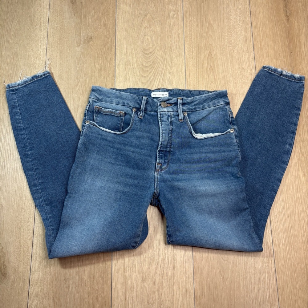 Good American Good Waist Distressed Skinny Jeans Blue Denim Size 6/28 GWG160T